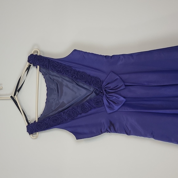 NIKI by NIKI LIVAS Royal Blue Leme' V-Back Rose Detail Maxi Bridesmaid Dress - Picture 6 of 14
